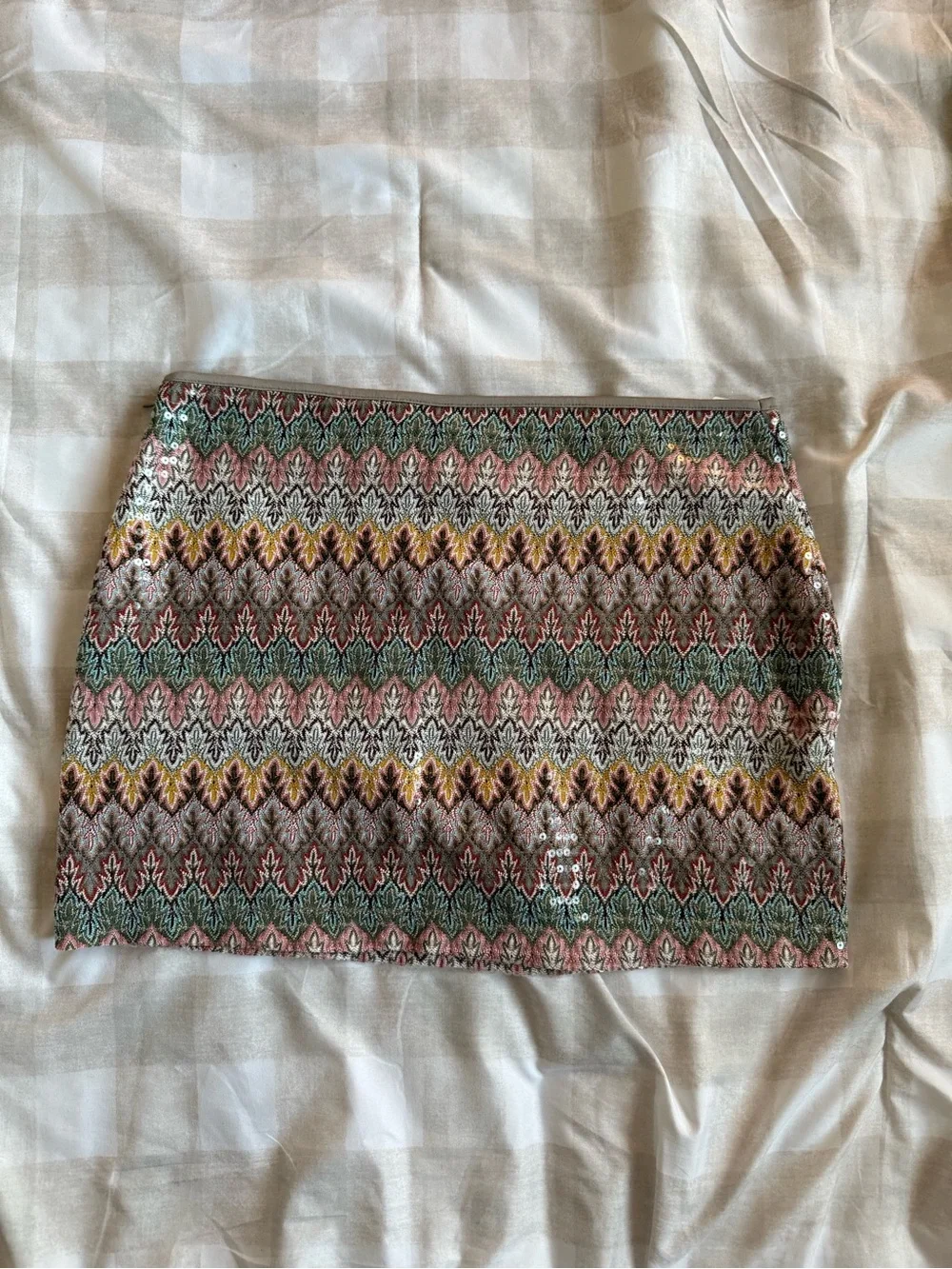 Express Multicolor Chevron Knit Mini Skirt — Pink, Green, Yellow, Cream, Gray